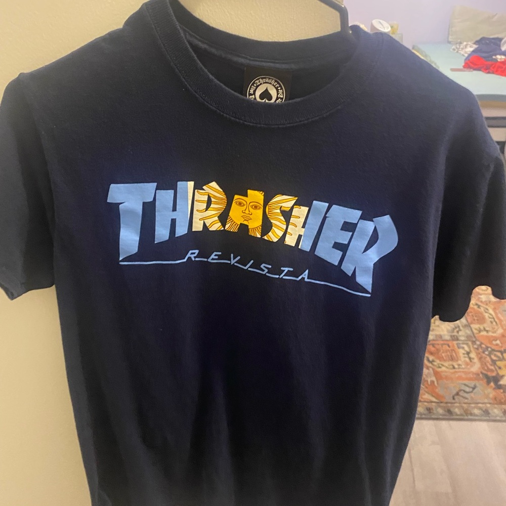 Mens Thrasher Navy Blue Sun Shirt